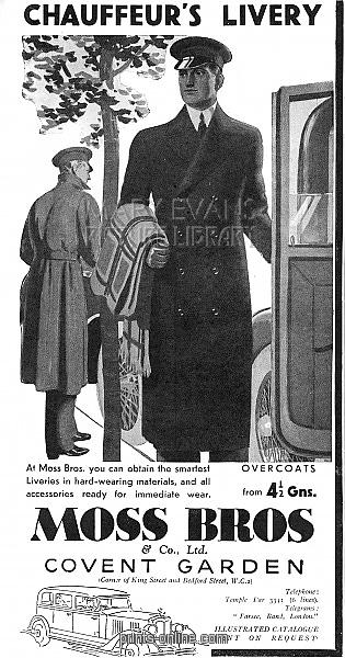 Chauffeur livery advertisement by Moss Bros